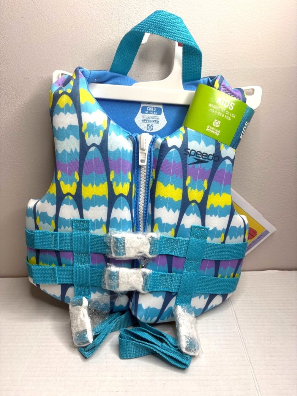 Speedo SMS Child PFD Kids Life Jacket Vest 30 to 50lbs Blue Coast Guard Approved